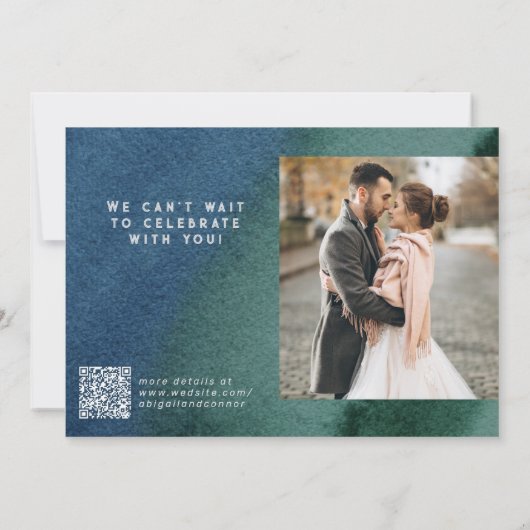 ミニマルモダンリストブルーティール(緑がかった色)写真 招待状 (裏面)