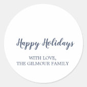 ミニマルモダンリストブルーハッピーホリデーズギフト ラウンドシール (正面)