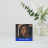 ミニマルモダンリストブループロフェッショナルQRコード写真 スクエア名刺 (スタンド正面)