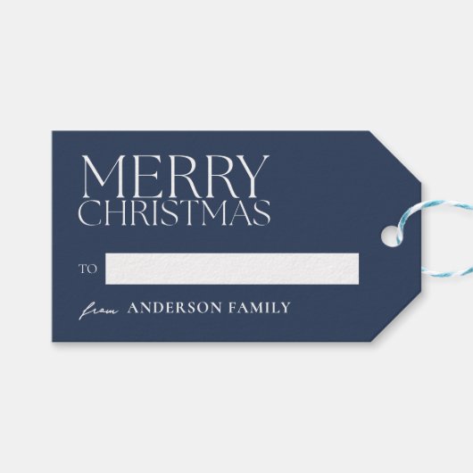 ミニマルモダンリストブルーメリークリスマス ギフトタグ (正面(横))