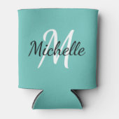 ミニマルモダンリストブルーモノグラム名 缶クーラー (正面)