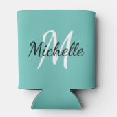 ミニマルモダンリストブルーモノグラム名 缶クーラー (裏面)