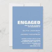 ミニマルモダンリストブルー婚約パーティ 招待状 (正面)