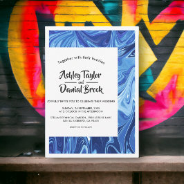 ミニマルモダンリストブルー抽象芸術アートスクリプ結婚ト 招待状