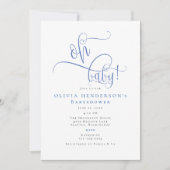 ミニマルモダンリストブルー書道ベビーシャワー 招待状 (正面)