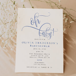 ミニマルモダンリストブルー書道ベビーシャワー 招待状