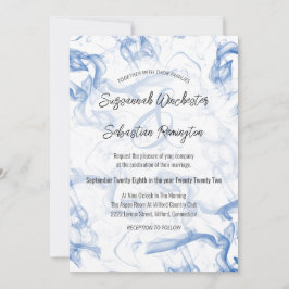 ミニマルモダンリストブルー結婚ミストテンプレート 招待状