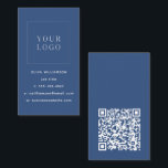 ミニマルモダンリストブルー縦型ロゴQRコード 名刺<br><div class="desc">ミニマモダンリスト縦型ロゴQRコード名刺(青い背景と白い文字)</div>