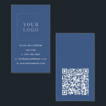 ミニマルモダンリストブルー縦型ロゴQRコード 名刺<br><div class="desc">ミニマモダンリスト縦型ロゴQRコード名刺(青い背景と白い文字)</div>