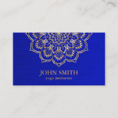 ミニマルモダンリストブルー金ゴールドロータスヨガインストラクター 名刺 (正面)