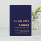 ミニマルモダンリストブルー金ゴールド結婚披露宴 招待状 (スタンド正面)