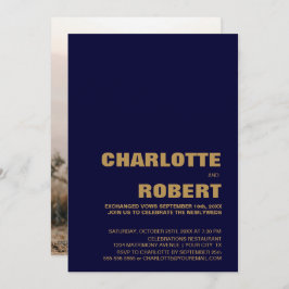 ミニマルモダンリストブルー金ゴールド結婚披露宴 招待状