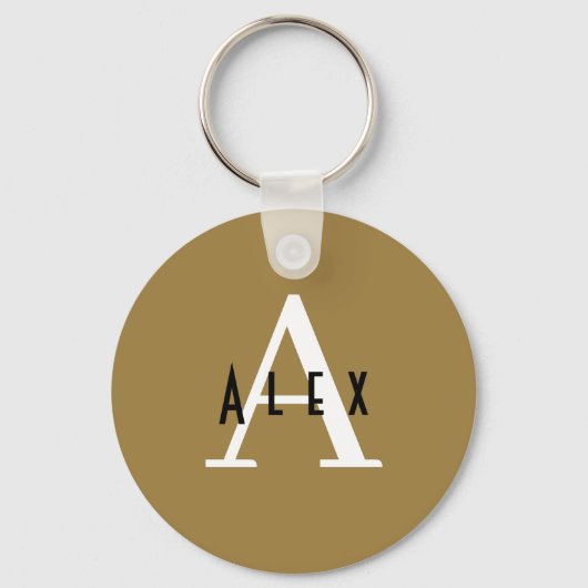 ミニマルモダンリストブロンズモノグラム名+イニシャル キーホルダー (正面)