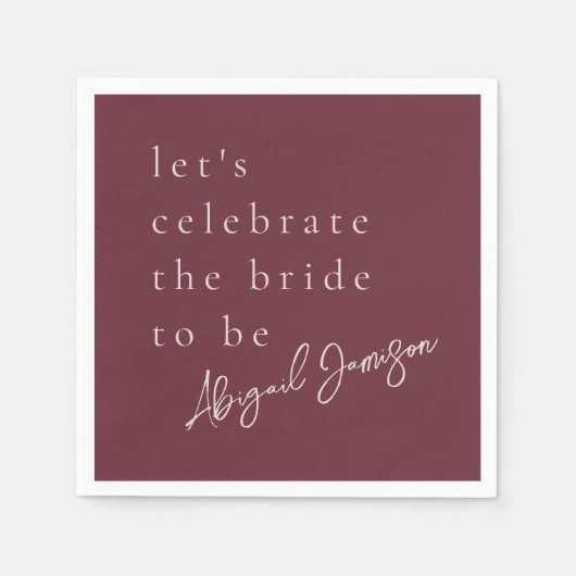 ミニマルモダンリストプラムブライダルシャワー スタンダードカクテルナプキン (正面)