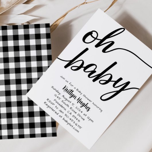 ミニマルモダンリストプレイドベビーシャワー 招待状