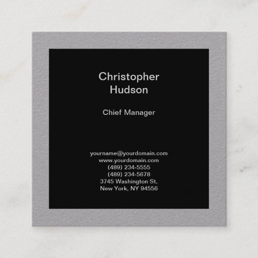 ミニマルモダンリストプレーン抽象芸術ブラックグレー スクエア名刺 (正面)
