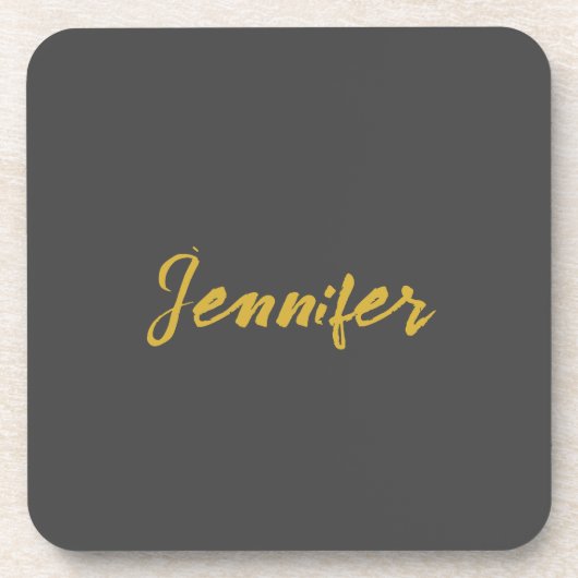 ミニマルモダンリストプレーン書名グレー金ゴールド コースター (正面)