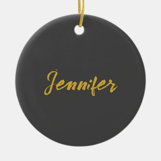 ミニマルモダンリストプレーン書名グレー金ゴールド セラミックオーナメント (正面)