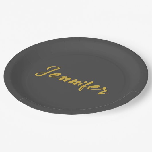 ミニマルモダンリストプレーン書名グレー金ゴールド ペーパープレート (アングル)