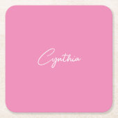 ミニマルモダンリストプレーン書名Pink スクエアペーパーコースター (正面)