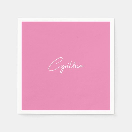 ミニマルモダンリストプレーン書名Pink スタンダードカクテルナプキン (正面)