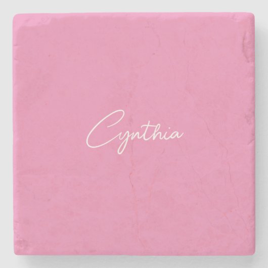 ミニマルモダンリストプレーン書名Pink ストーンコースター (正面)