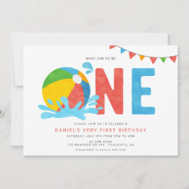 ミニマルモダンリストプールパーティー最初の誕生日 招待状