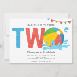 ミニマルモダンリストプールパーティー秒誕生日 招待状