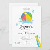 ミニマルモダンリストプールパーティー誕生日 招待状 (正面/裏面)