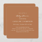 ミニマルモダンリストベビーシャワースクエアテラコッタ 招待状 (正面/裏面)