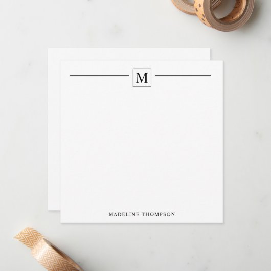 ミニマルモダンリストベーシック黒モノグラム線 ノートカード (正面/裏面インサイチュ)