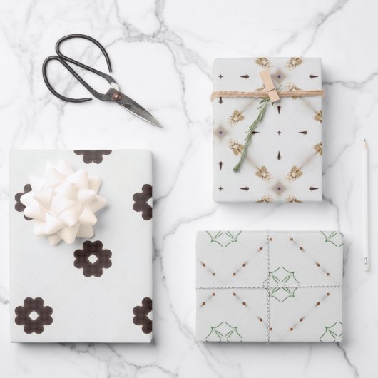 ミニマルモダンリストベージュとブラウンヴィンテージパターン ラッピングペーパーシート (正面)