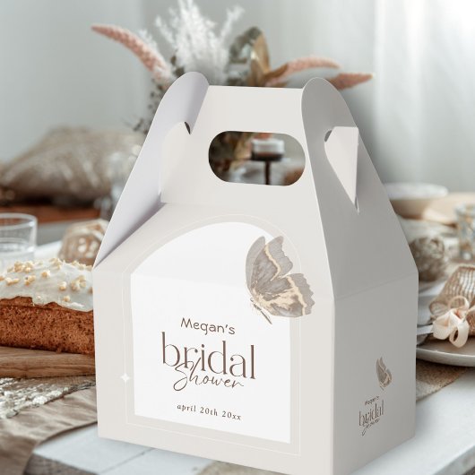 ミニマルモダンリストベージュバタフライブライダルシャワー フェイバーボックス
