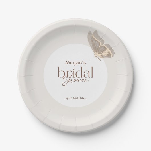 ミニマルモダンリストベージュバタフライブライダルシャワー ペーパープレート (正面)
