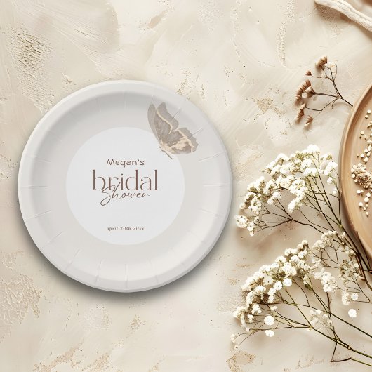 ミニマルモダンリストベージュバタフライブライダルシャワー ペーパープレート