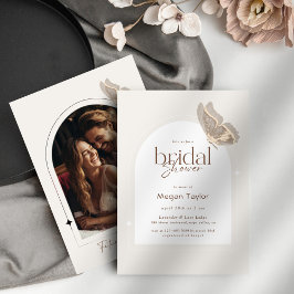 ミニマルモダンリストベージュバタフライブライダルシャワー 招待状