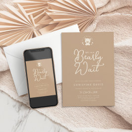 ミニマルモダンリストベージュベアーニュートラルベビーシャワー 招待状