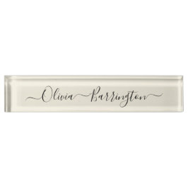 ミニマルモダンリストベージュ色ホワイトスクリプト名前をカスタムする デスクネームプレート