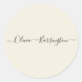 ミニマルモダンリストベージュ色ホワイトスクリプト名前をカスタムする ラウンドシール