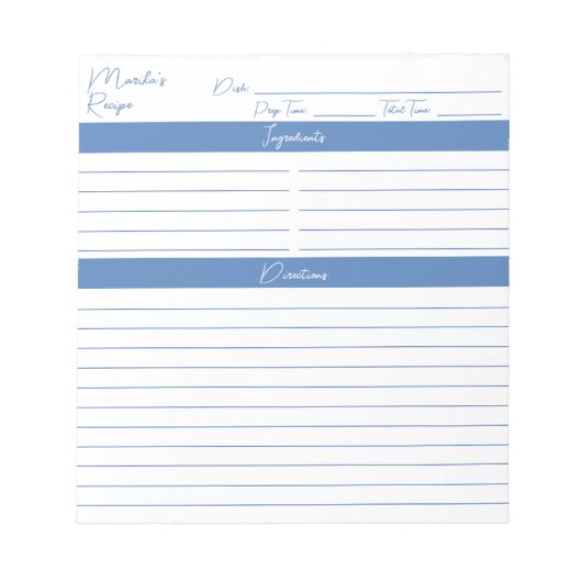 ミニマルモダンリストペリウィンクルブルーレシピ ノートパッド (正面)