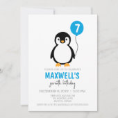 ミニマルモダンリストペンギン冬の誕生日パーティー 招待状 (正面)