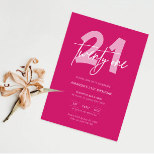ミニマルモダンリストホットピンク21歳の誕生日パーティー 招待状