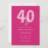 ミニマルモダンリストホットピンク40th誕生日パーティー 招待状 (正面)