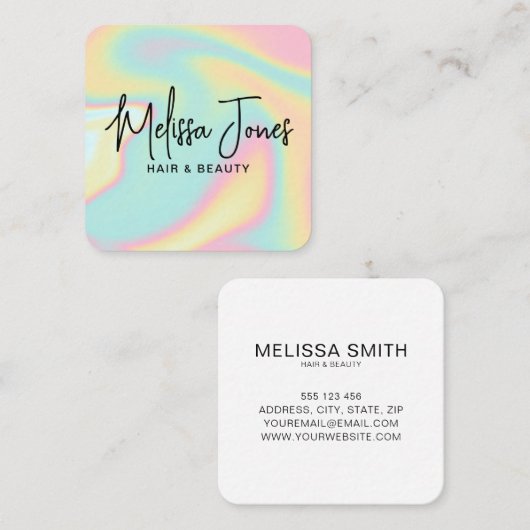 ミニマルモダンリストホログラフィックスクエア スクエア名刺 (正面/裏面)