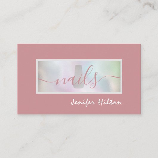 ミニマルモダンリストホログラフィックネイルサロンQRコード 名刺 (正面)