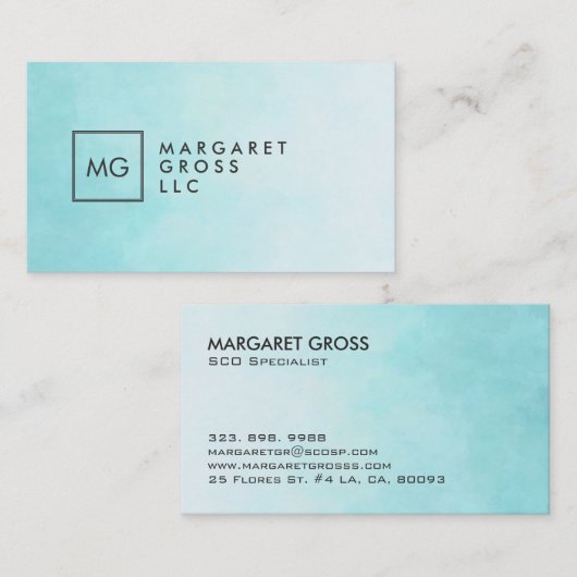 ミニマルモダンリストホワイトとブルーの水の色グラデーション 名刺 (正面/裏面)