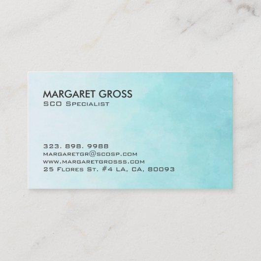 ミニマルモダンリストホワイトとブルーの水の色グラデーション 名刺 (裏面)