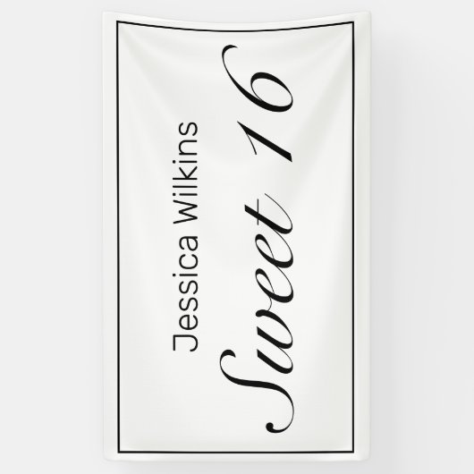 ミニマルモダンリストホワイトスウィート16誕生日バナー 横断幕 (縦)