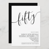 ミニマルモダンリストホワイトスクリプト50誕生日 招待状 (正面/裏面)