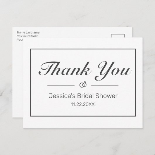ミニマルモダンリストホワイトブライダルシャワーありがとう ポストカード (正面/裏面)